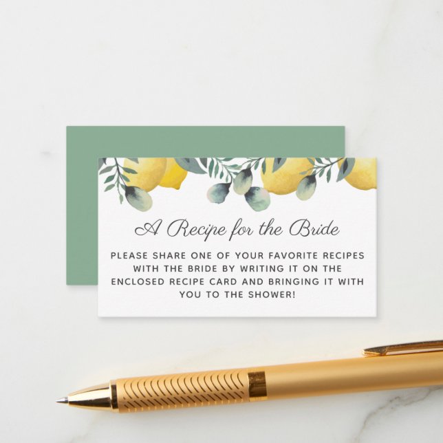 Carte D'accompagnement Demande de recette de Fête des mariées citrons et  (Devant/Arrière en situation)