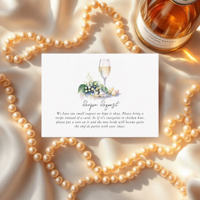 Carte D'accompagnement Demande de recette de Fête des mariées Pearls and  (Pearls and Prosecco Bridal Shower Recipe Request Enclosure Card)