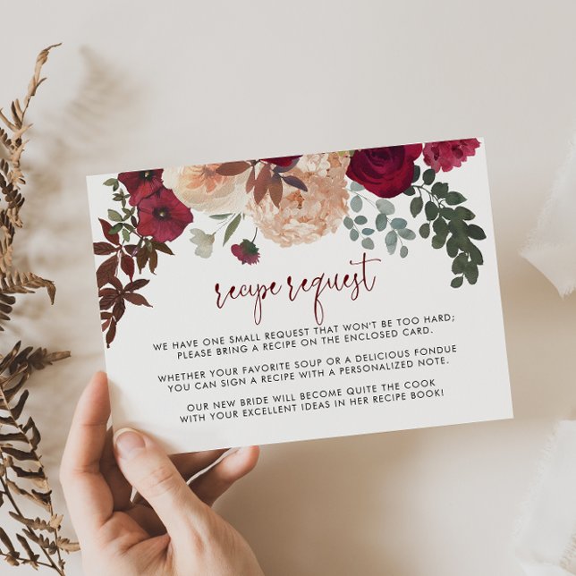 Carte D'accompagnement Demande de recette de mariage floral rose Bourgogn (Créateur téléchargé)