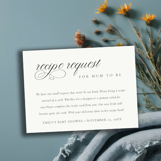 Carte D'accompagnement Demande de recette en noir et blanc Baby Shower (Créateur téléchargé)