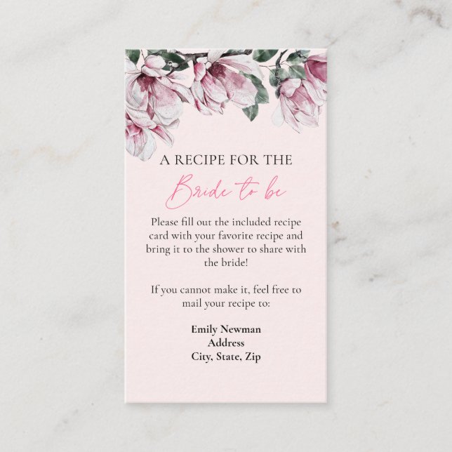 Carte D'accompagnement Demande de recette | Fête des mariées florale rose (Devant)
