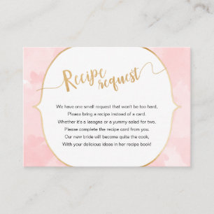 Carte D'accompagnement Demande de recette or Pink Watercolor