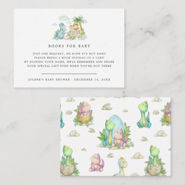 Carte D'accompagnement Demande de réservation | Petit Baby shower Dinosau (Devant / Derrière)