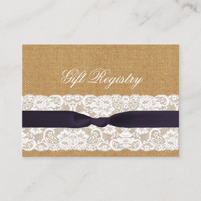 Carte D'accompagnement Dentelle de burlap FAUX, registre cadeau mariage r (Devant)
