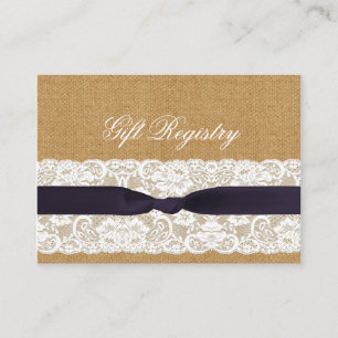 Carte D'accompagnement Dentelle de burlap FAUX, registre cadeau mariage r