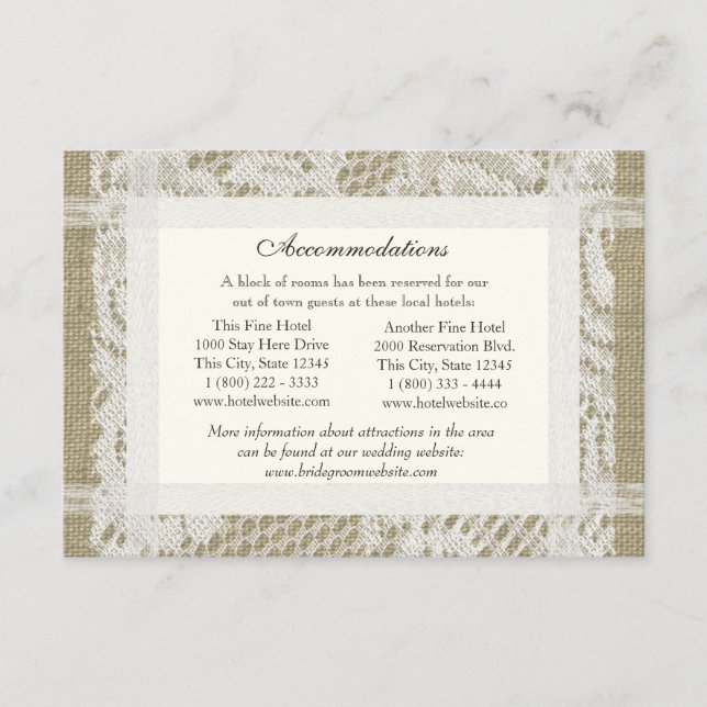 Carte D'accompagnement Dentelle et Burlap Regarder les directions Inserti (Devant)