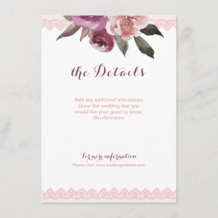 Carte D'accompagnement Dentelle fleurie rustique détails du mariage