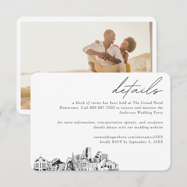 Carte D'accompagnement Denver Mariage Hotel Détails du bloc de chambre (Devant / Derrière)