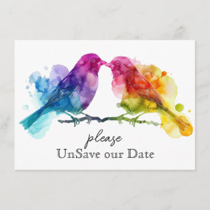 Carte D'accompagnement Désenregistrer notre date LGBTQ+ Rainbow Lovebirds