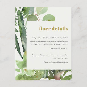 CARTE D'ACCOMPAGNEMENT DÉSERT CACTI FOLIAGE EAU COULEUR MARIAGE DÉTAILS