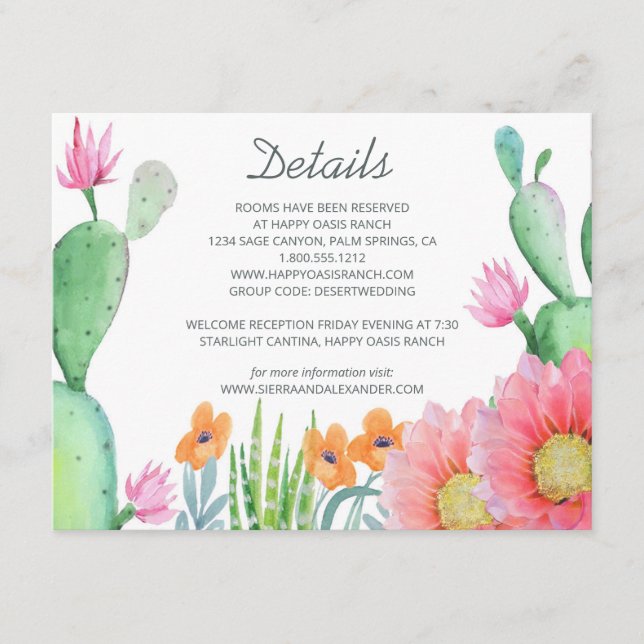 Carte D'accompagnement Desert Dream Rustic Cactus Flowers Détails du Mari (Devant)