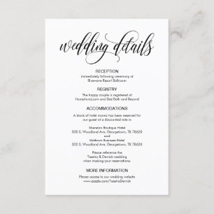 Carte D'accompagnement Design élégant, Script noir, Nos détails Mariages