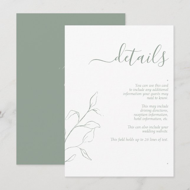 Carte D'accompagnement Design moderne Vert Script Mariage Détails Boîtier (Devant / Derrière)