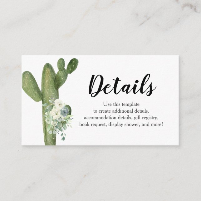 Carte D'accompagnement Détail Cactus Fleurs blanches Taco à l'amour (Devant)