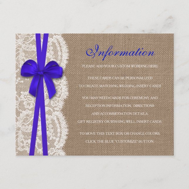 Carte D'accompagnement Détail de la collection de Mariages Rustic Blue Bo (Devant)