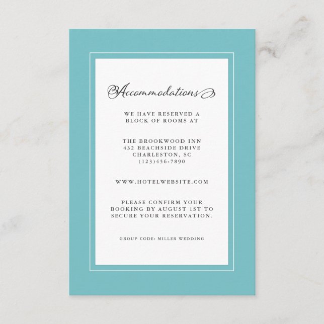 Carte D'accompagnement Détail de mariage Aqua et blanc Bordures modernes  (Devant)