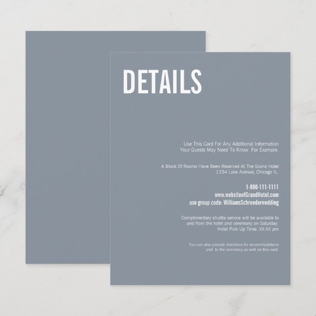 Carte D'accompagnement Détail de mariage avec une typographie simple et p (Devant / Derrière)