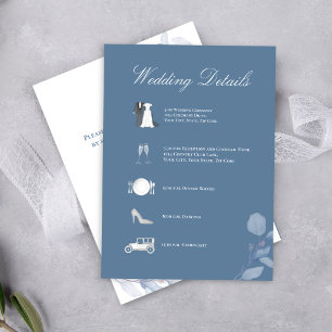 Carte D'accompagnement Détail de mariage bleu poussiéreux Code QR inclus