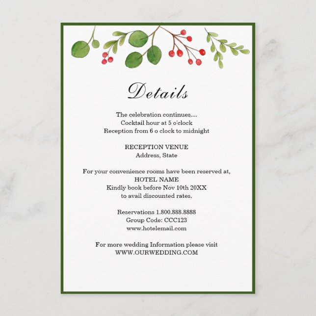 Carte D'accompagnement Détail de mariage d'hiver / de fêtes de fin d'anné (Devant)