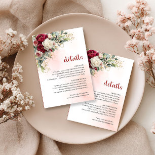 Carte D'accompagnement Détail de mariage doré floral blanc burgundy intem