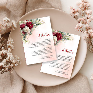 Carte D'accompagnement Détail de mariage floral burgundy rustique or