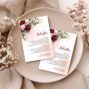 Carte D'accompagnement Détail de mariage floral doré et blush bordeaux él