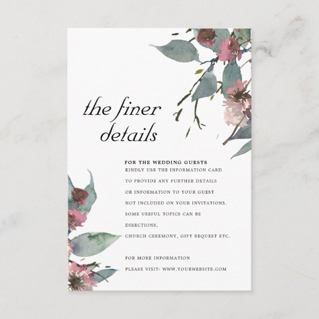 CARTE D'ACCOMPAGNEMENT DÉTAIL DE MARIAGE FLORAL EUCALYPTUS ROSE SAUVAGE R (Devant)