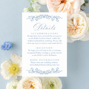 Carte D'accompagnement Détail de mariage floral victorien bleu poussiéreu