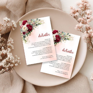 Carte D'accompagnement Détail de mariage minimal burgundy floral or vert
