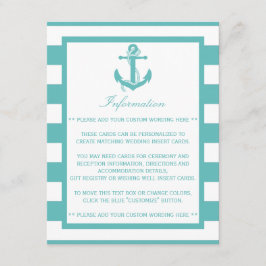 Carte D'accompagnement Détail du Mariage d'Ancre de bande turquoise marin