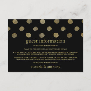 Carte D'accompagnement Détail du Mariage Pois Black & Gold moderne