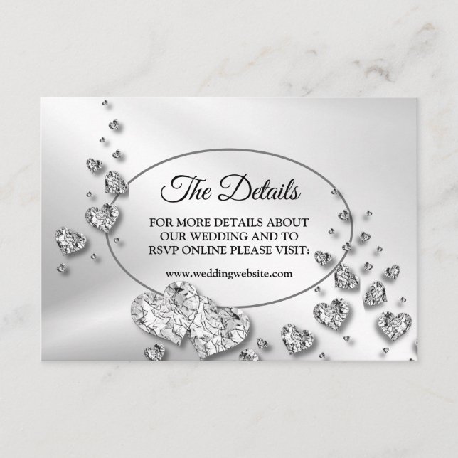 Carte D'accompagnement Détail Mariage Silver Coeurs brillants Élégant (Devant)