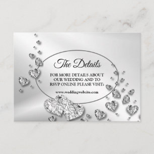 Carte D'accompagnement Détail Mariage Silver Coeurs brillants Élégant
