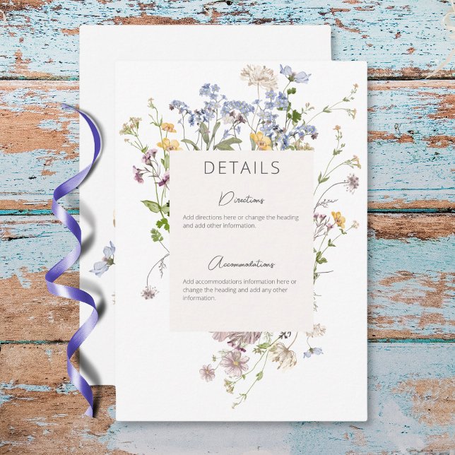 Carte D'accompagnement Détails blancs Fleurs sauvages Boho Delicate (Delicate Boho Wildflowers White Details Enclosure Card)
