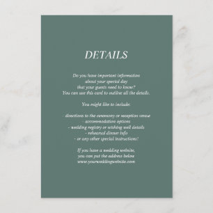 Carte D'accompagnement Détails/carte d'information du mariage vert foncé