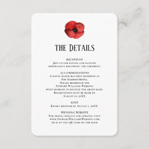 Carte D'accompagnement Détails Coquelicot Réception Information Mariage