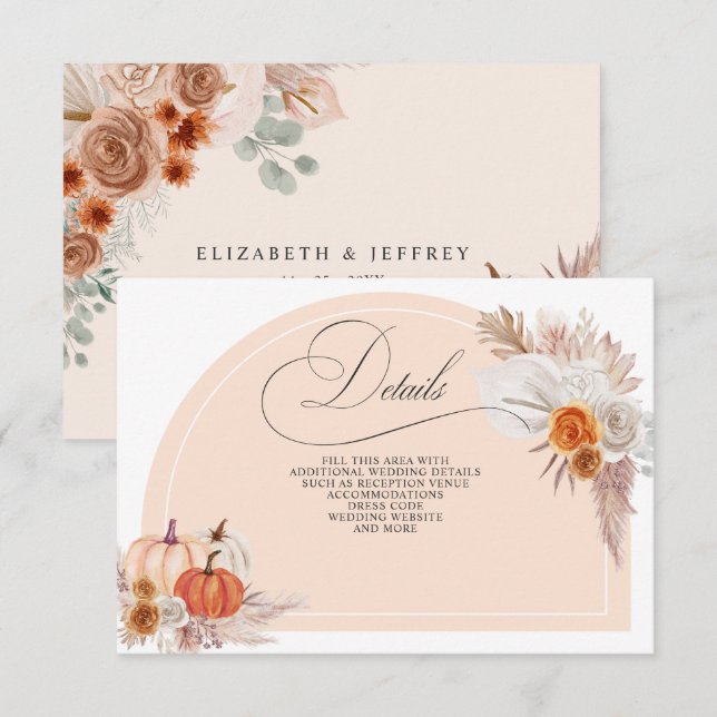Carte D'accompagnement Détails d'automne de citrouilles de Pampas en terr (Devant / Derrière)