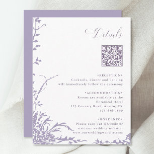 Carte D'accompagnement Détails de code QR de mariage botanique à la lavan