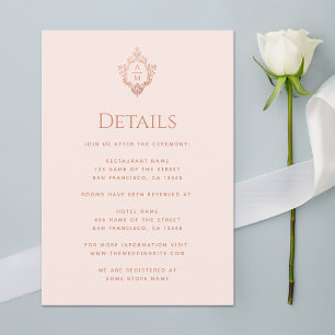 Carte D'accompagnement Détails de Crête Monogramme de Mariage Rose Poudré