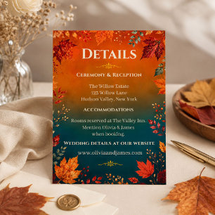 Carte D'accompagnement Détails de feuilles de teal et orange d'automne ru