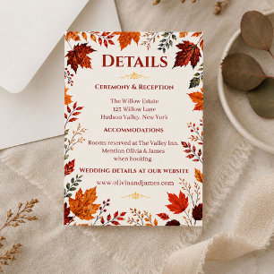 Carte D'accompagnement Détails de feuilles de teal et orange de l'automne