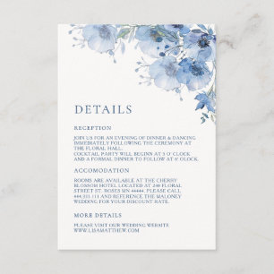 Carte D'accompagnement Détails de fleurs aquarelles bleu d'art fin