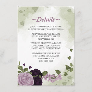 Carte D'accompagnement détails de fleurs violettes romantiques et de verd
