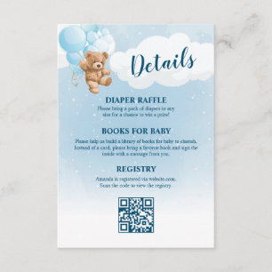 Carte D'accompagnement Détails de la Baby Shower Ours en Peluche Bleu