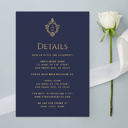 Carte D'accompagnement Détails de la crête Marine Bleu Mariage Monogramme