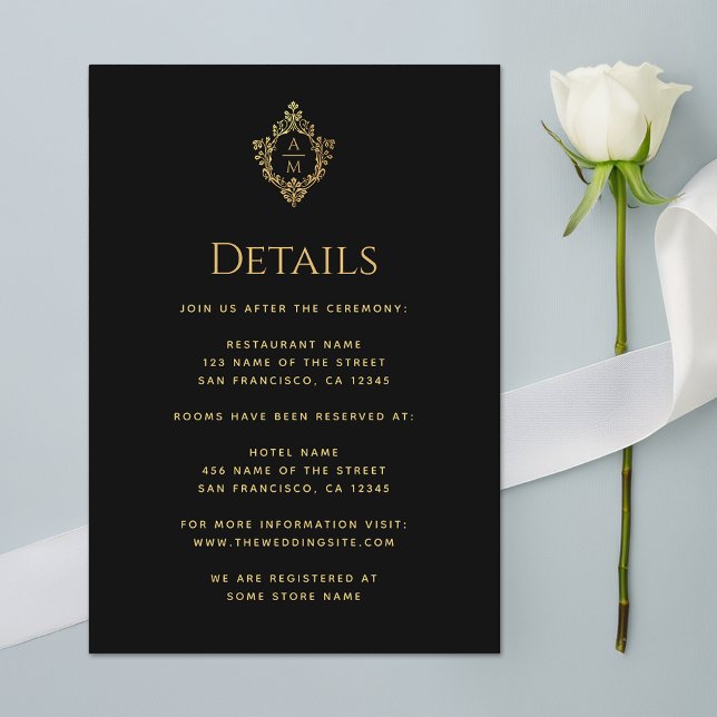 Carte D'accompagnement Détails de la crête Monogramme Mariage d'or Faux N (Créateur téléchargé)