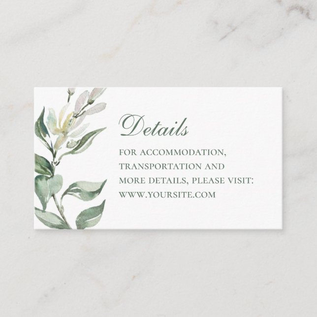 Carte D'accompagnement Détails de la mariage à fleurs d'aquarelle. Élégan (Devant)