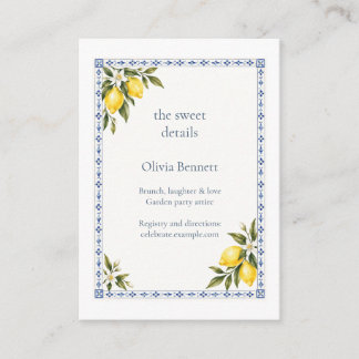 Carte D'accompagnement Détails de la réception de mariage Amalfi Lemon Bl