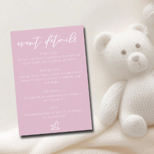 Carte D'accompagnement Détails de l'événement de baby shower rose mignon