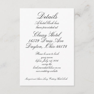 Carte D'accompagnement Détails de l'hôtel